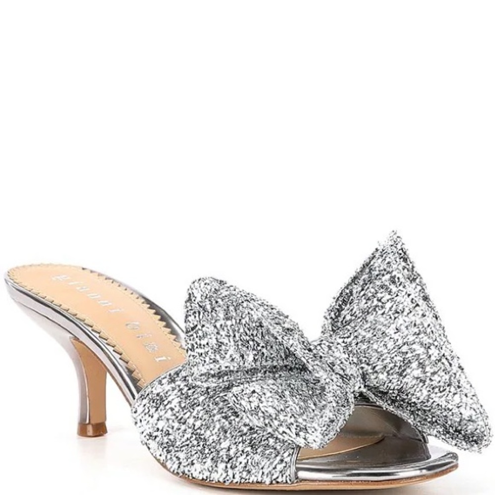 Gianni Bini Glittering Silver Bow Heels